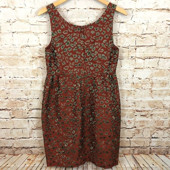 J Crew leopard jacquard dress 8 rust gray cocktail - Picture 5 of 7